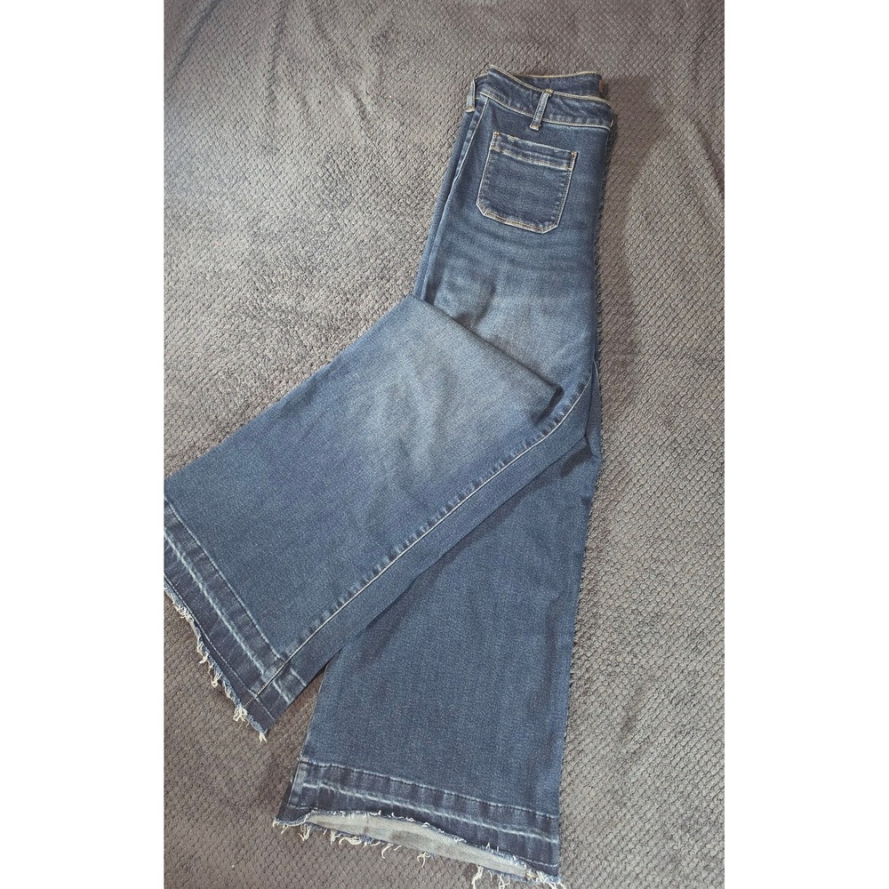 Judy Blue Palazzo High Rise Wide Leg Jeans Dark Wash Raw Hem Size 9/29